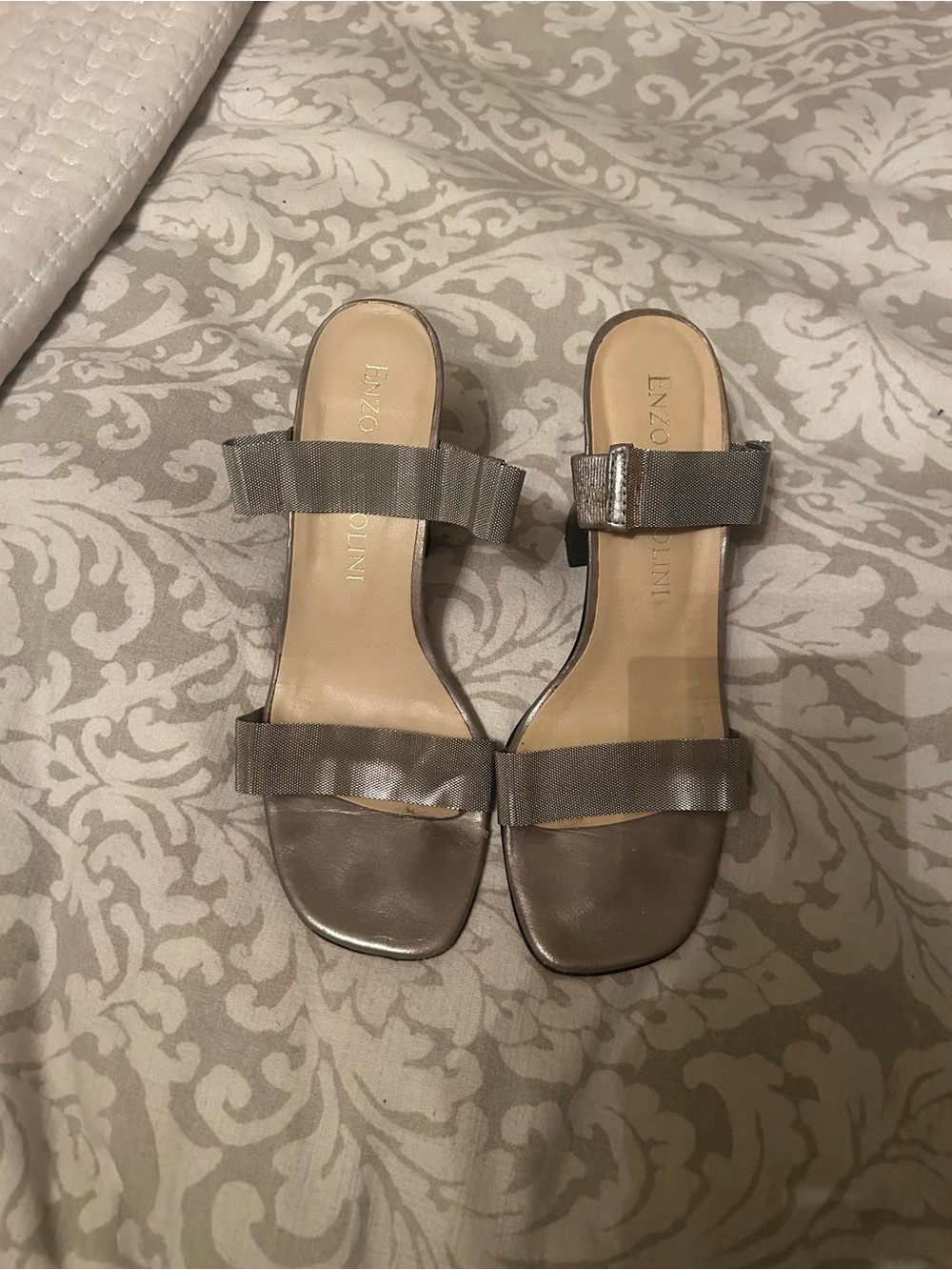 Enzo Angiolini Metallic Taupe Double-Strap Slide Sandals